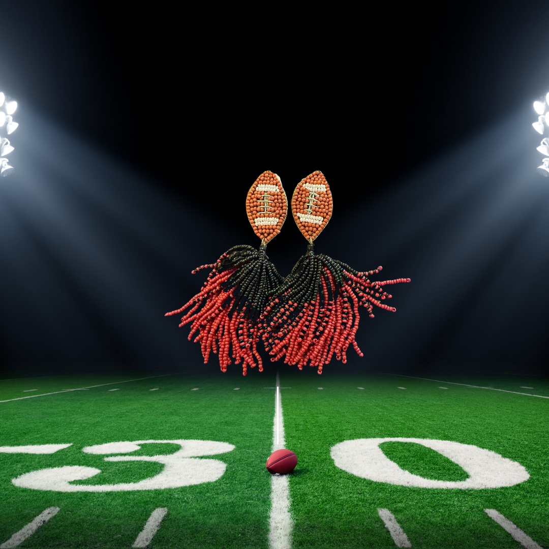 Football beaded black and red earrings