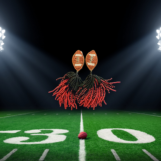 Football beaded black and red earrings