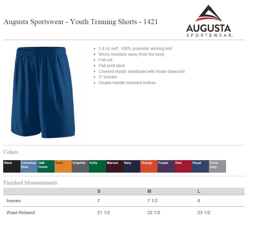 Augusta Training Shorts Boys/Mens