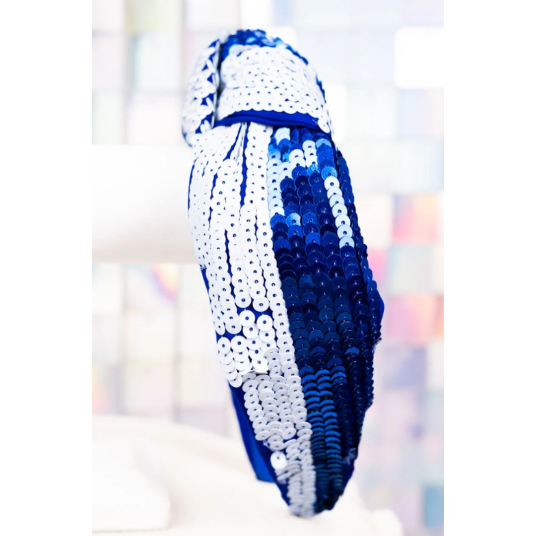 Blue & White Sequin Knotted Headband