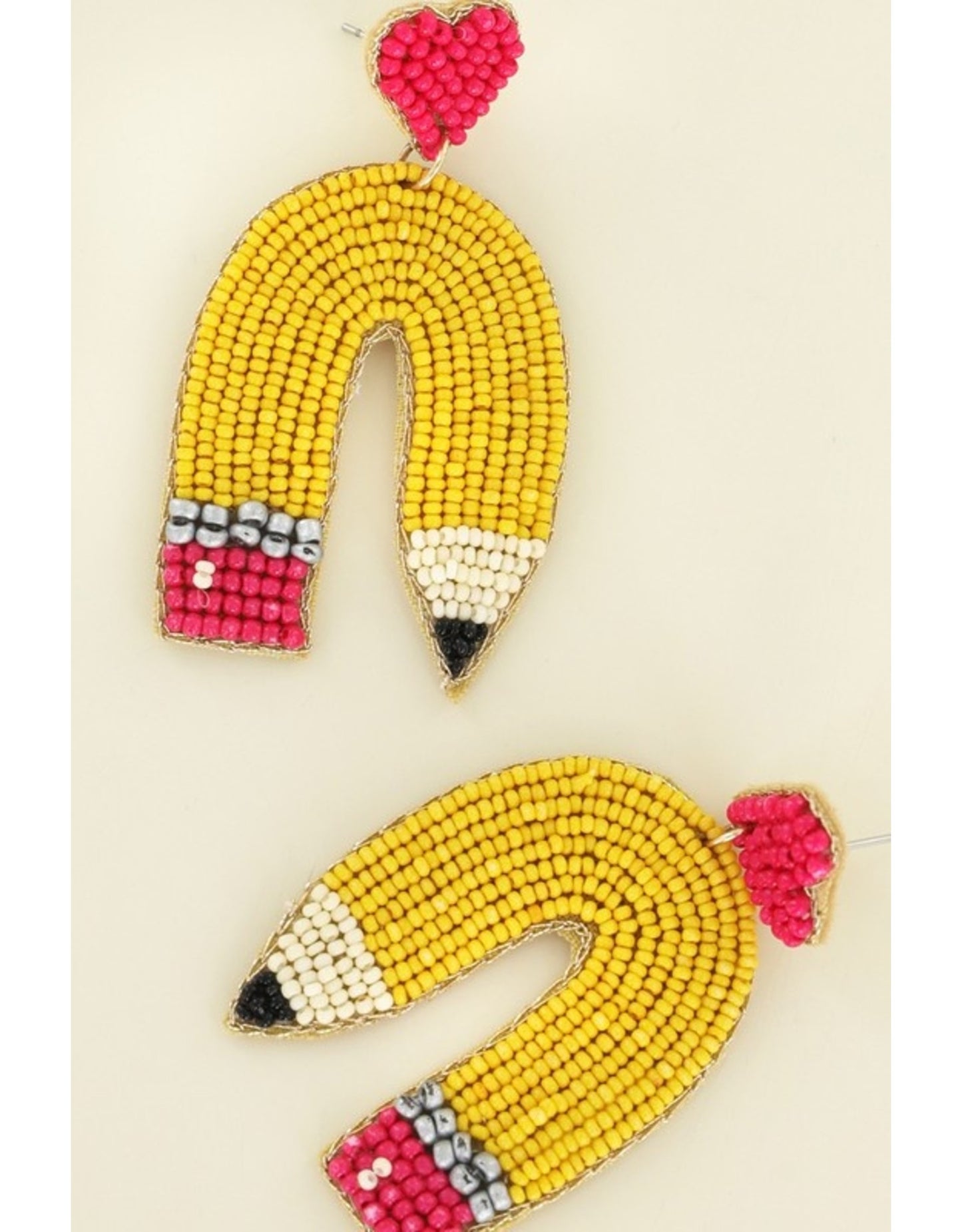 Beaded Curved Pencil Earrings - Yellow