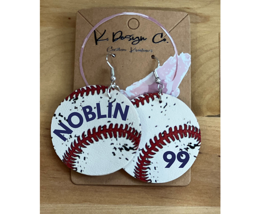 Personalized Lightweight Faux Leather Baseball Earrings