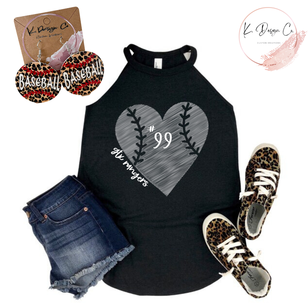 Scribble Custom Baseball Heart | High Neck Tank