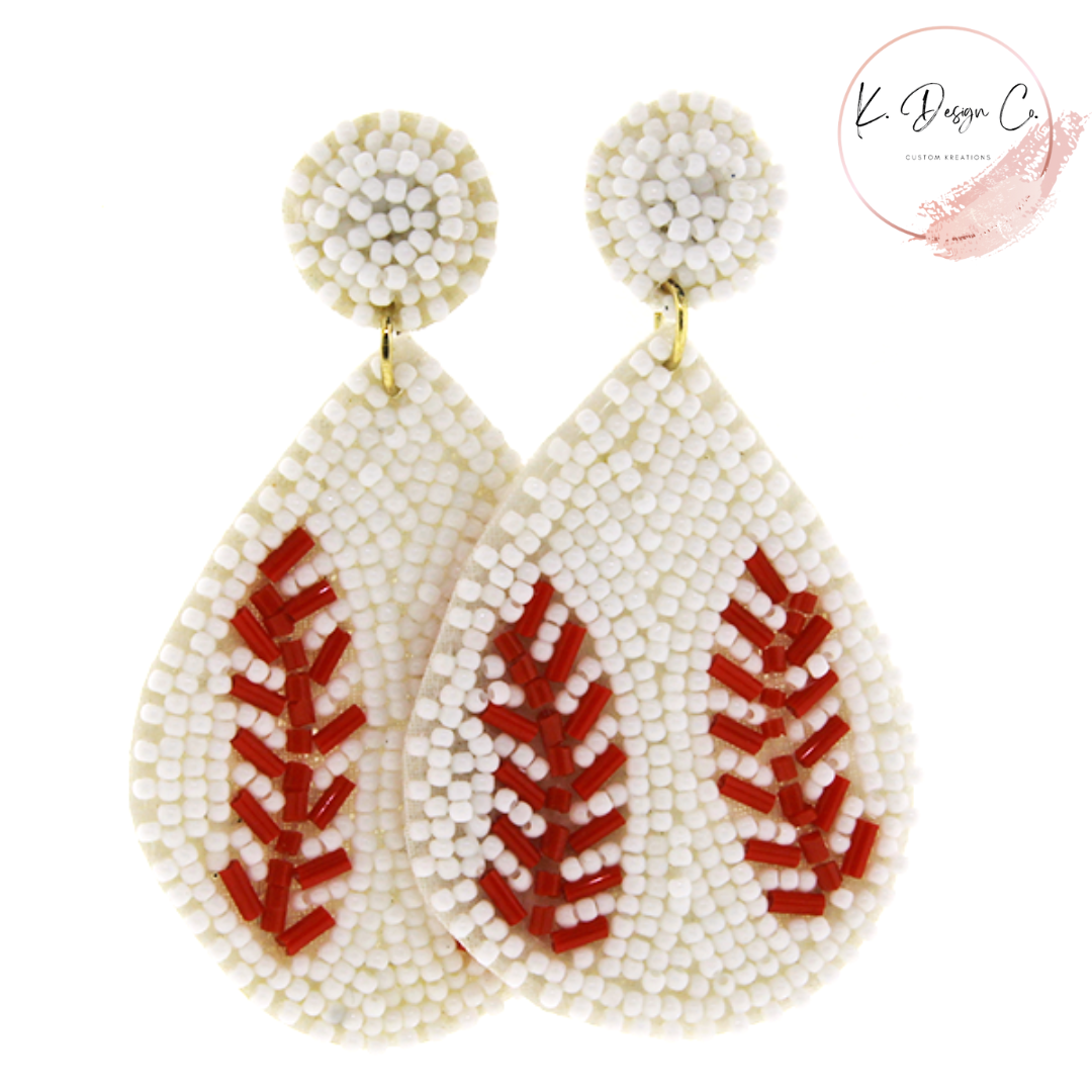 Teardrop Beaded Baseball Earrings