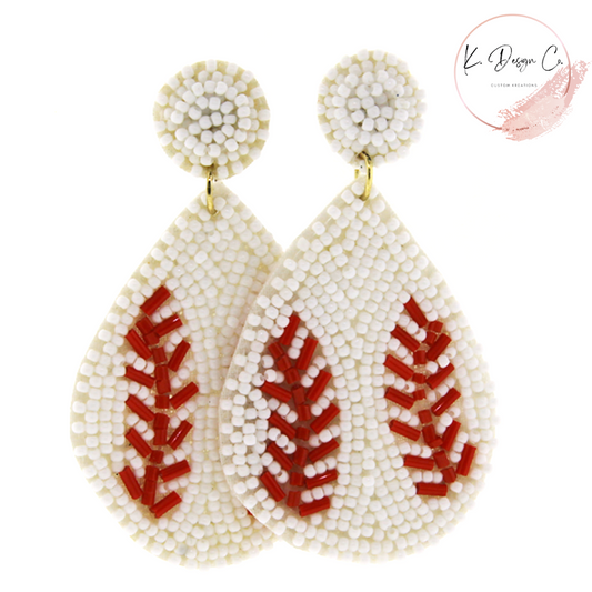 Teardrop Beaded Baseball Earrings