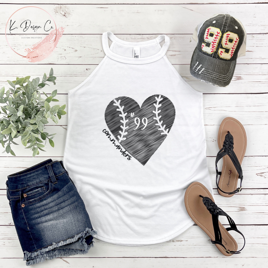 Scribble Custom Baseball Heart | High Neck Tank