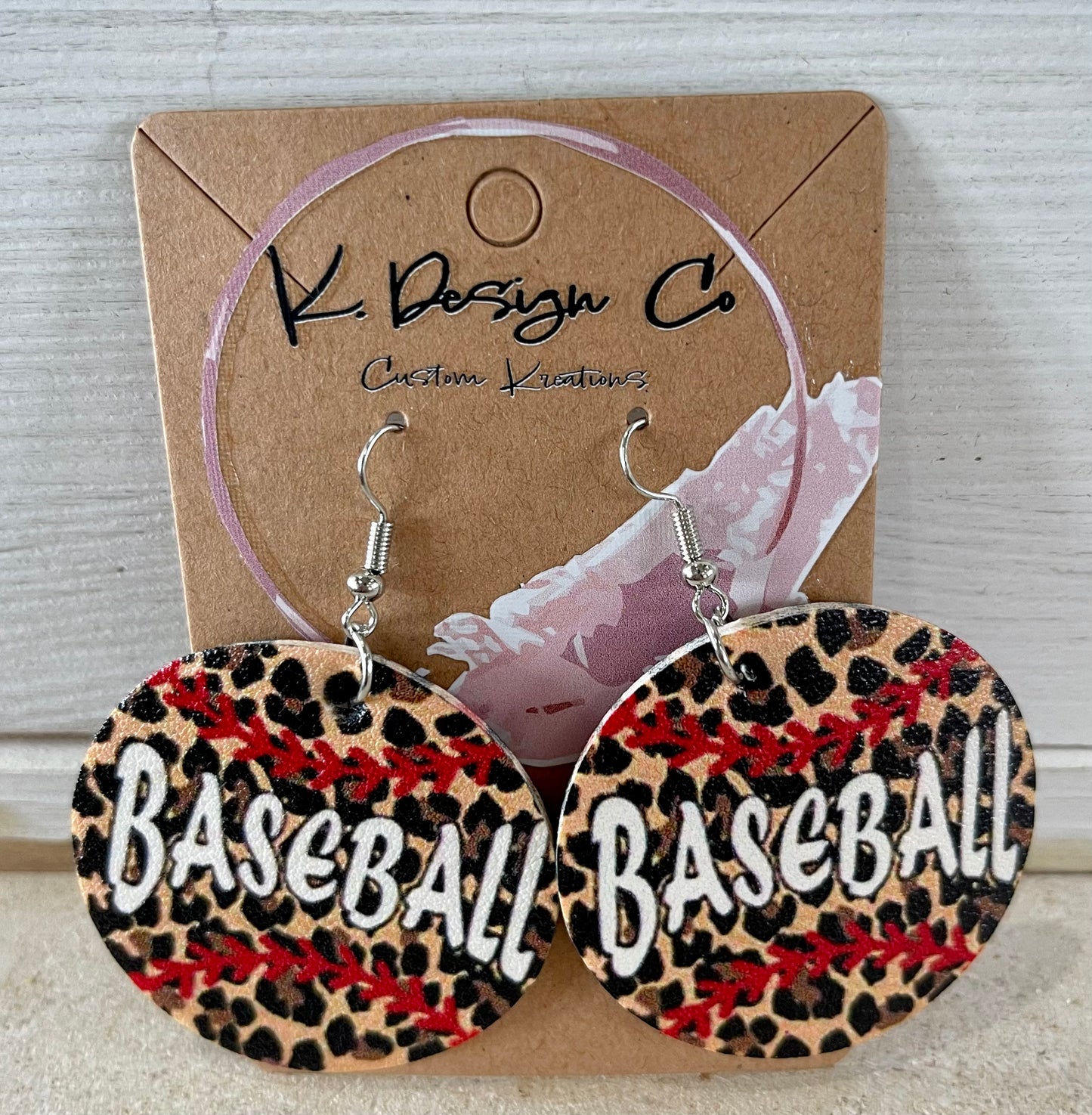 Leather Leopard Baseball Earrings