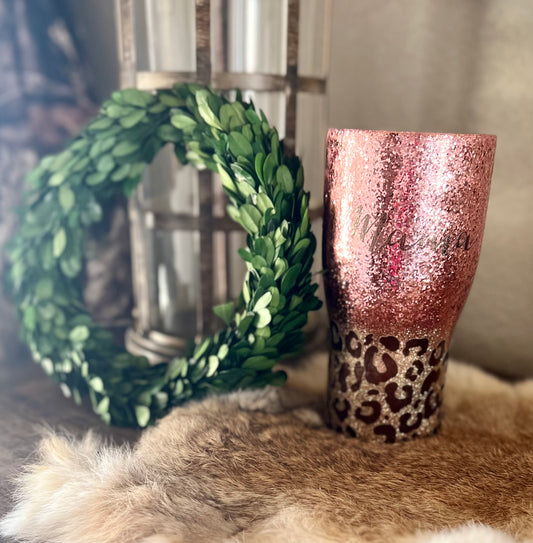 Mama Ombre glitter Tumbler with leopard print