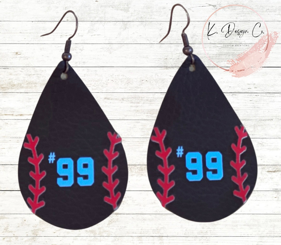 Personalized Faux Leather Baseball Earrings