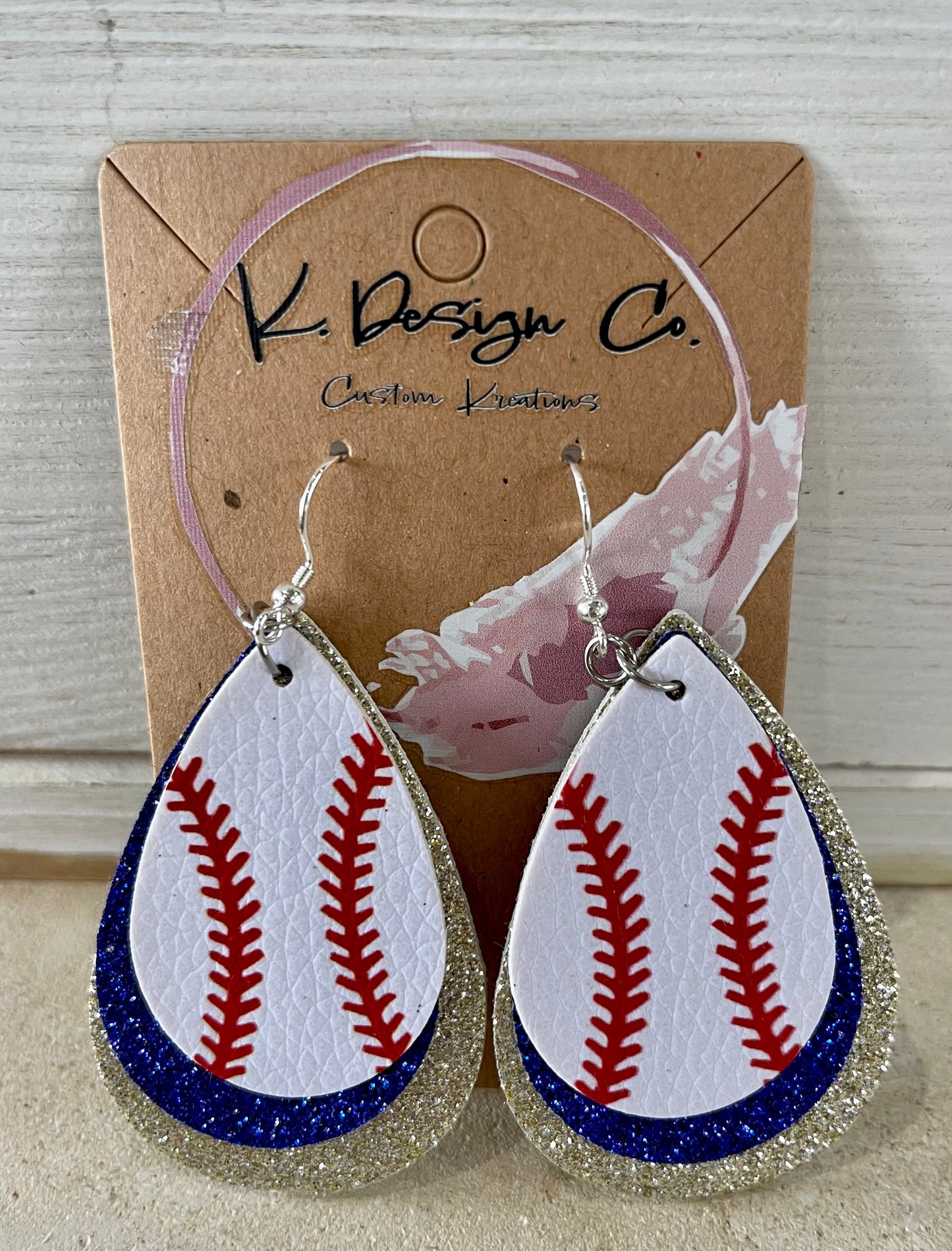 Leather Glitter Baseball Earrings | Silver & Royal Blue