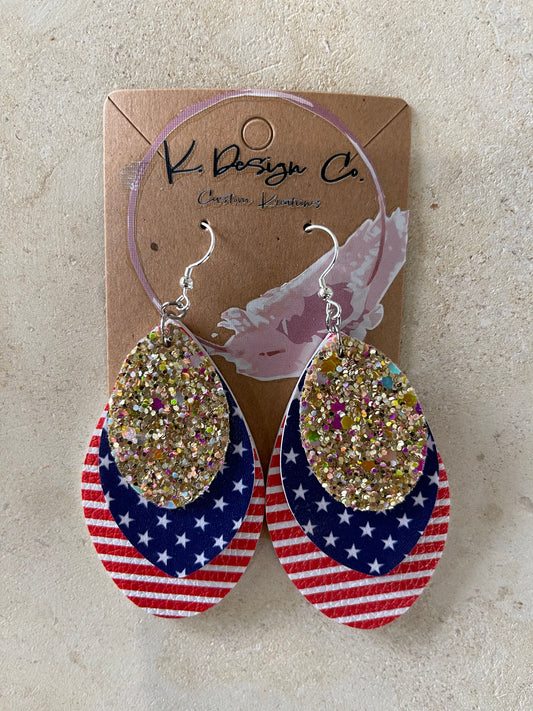 Leather Glitter Baseball Earrings |  Stars & Stripes